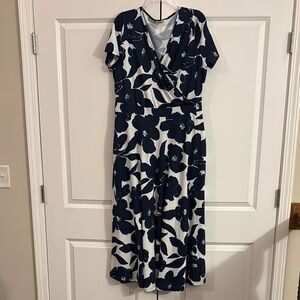 Floral Wrap Dress in Navy and White